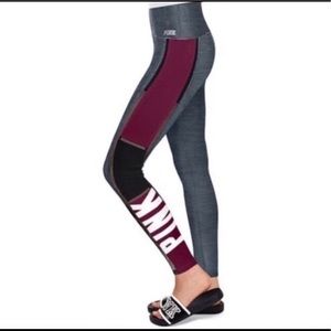PINK Victoria's Secret Bonded Ultimate Leggings Gray Maroon and Black
